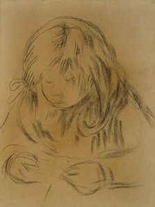 子の縫製、1906年（上質紙に木炭） 作： Pierre Auguste Renoir